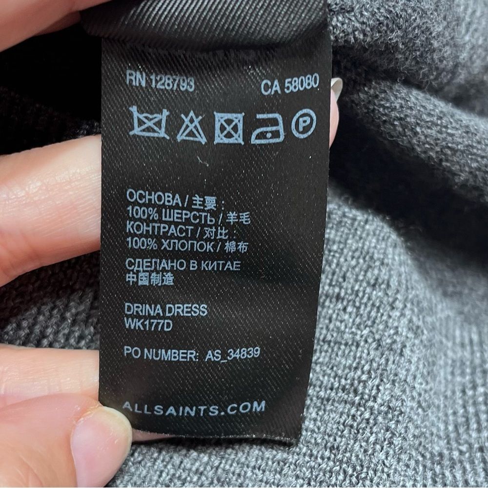 ALLSAINTS Drina Draped Layer Merino Wool Sweater Dress in Charcoal Gray 8 - Picture 9 of 9